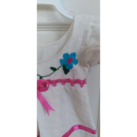 Handmade Baby Girls Boho Dress Embroidered Bow Ivory Size 3-9 Months - Picture 6 of 10
